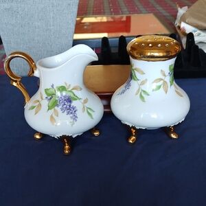 Vintage Salisbury Bone China Lilac Pattern Creamer and Sugar Set